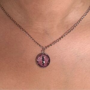 Pink Mythical Creature Cat Eye Silver Necklace